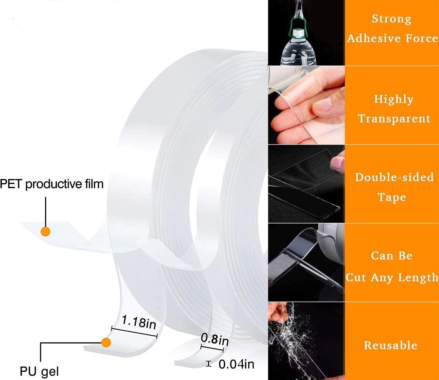 Reusable Nano Adhesive Tape Clear Double Sided Removable Transparent Alien Tape Anti-Slip Traceless for Home Supplie