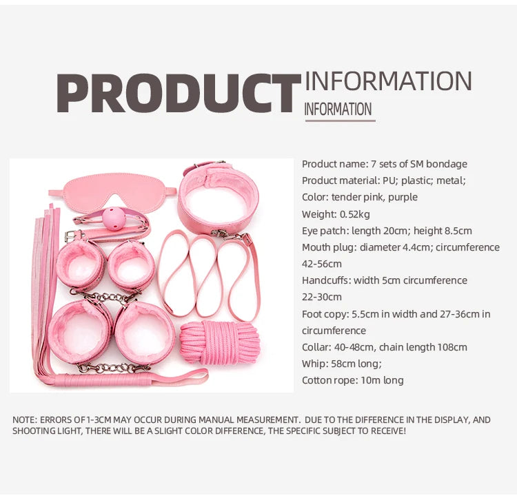 Sexy Leather BDSM Kits Plush Sex Bondage Set Handcuffs Sex Games Whip Gag Nipple Clamps Sex Toys For Couples Exotic Accessories