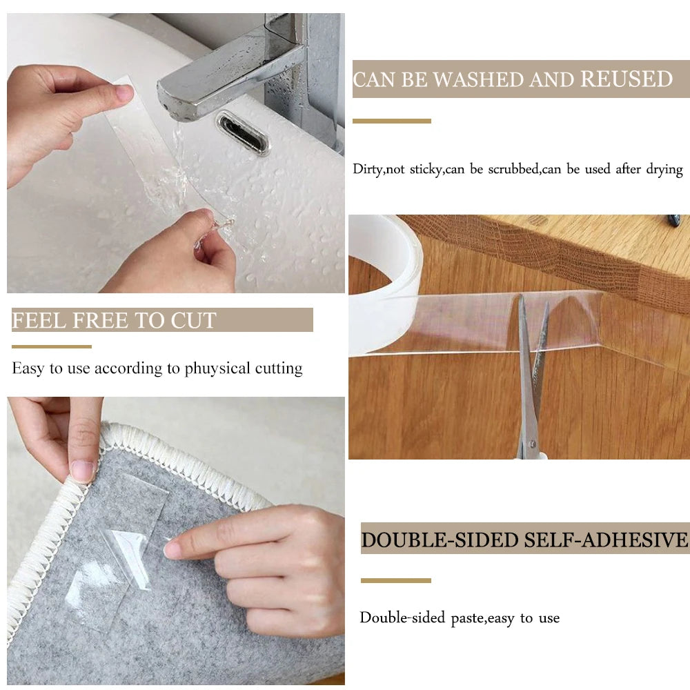Reusable Nano Adhesive Tape Clear Double Sided Removable Transparent Alien Tape Anti-Slip Traceless for Home Supplie