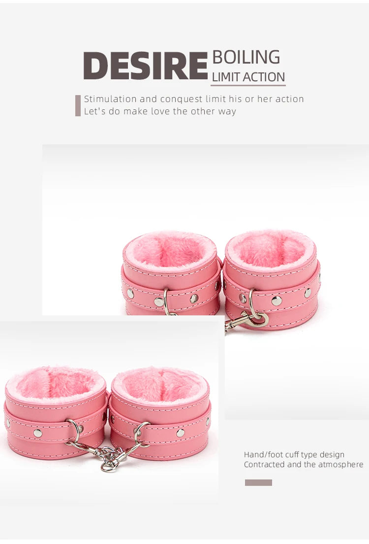Sexy Leather BDSM Kits Plush Sex Bondage Set Handcuffs Sex Games Whip Gag Nipple Clamps Sex Toys For Couples Exotic Accessories
