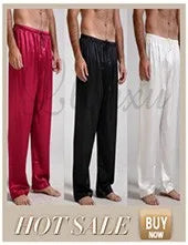 Mens Silk Satin Pajamas Pyjamas Pants Lounge Pants Sleep Bottoms Free p&p S~4XL Plus