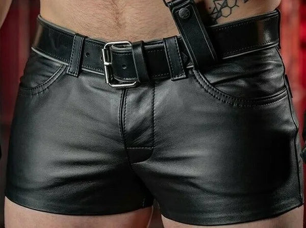 Men Shorts Solid Color Casual Mens Short PU Leather Pants Spring Summer Men Fashion Punk Style Black Shorts for Men