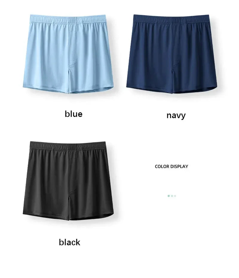 Large Size Mens Ice Silk Arrow Pants Seamless Solid Color Boxer Shorts Panties Summer Thin Loose Comfortable Sleepwear Underwear