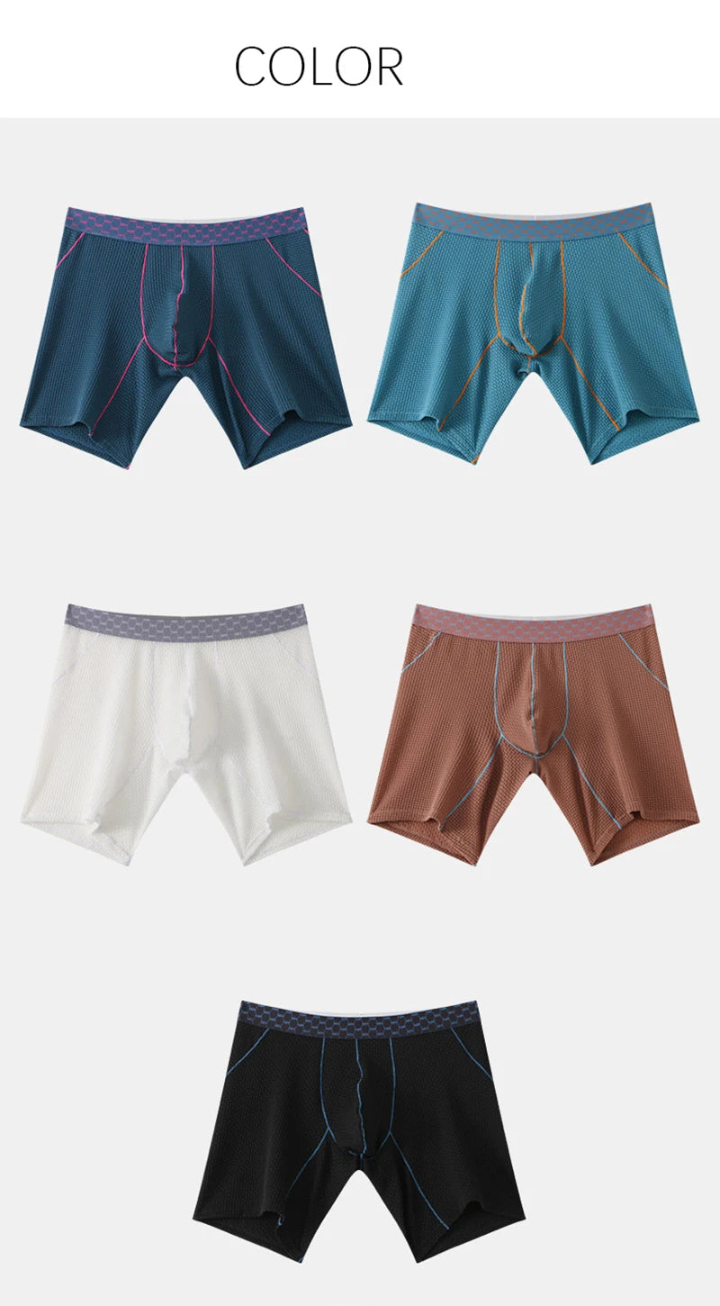 Men Underwear Boxer Shorts Homme Breathable Ice Silk Mid Waist Panites Man U Convex Pouch Long Leg Underpants Cueca Calzoncillos