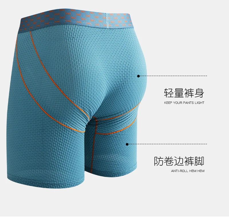 Men Underwear Boxer Shorts Homme Breathable Ice Silk Mid Waist Panites Man U Convex Pouch Long Leg Underpants Cueca Calzoncillos