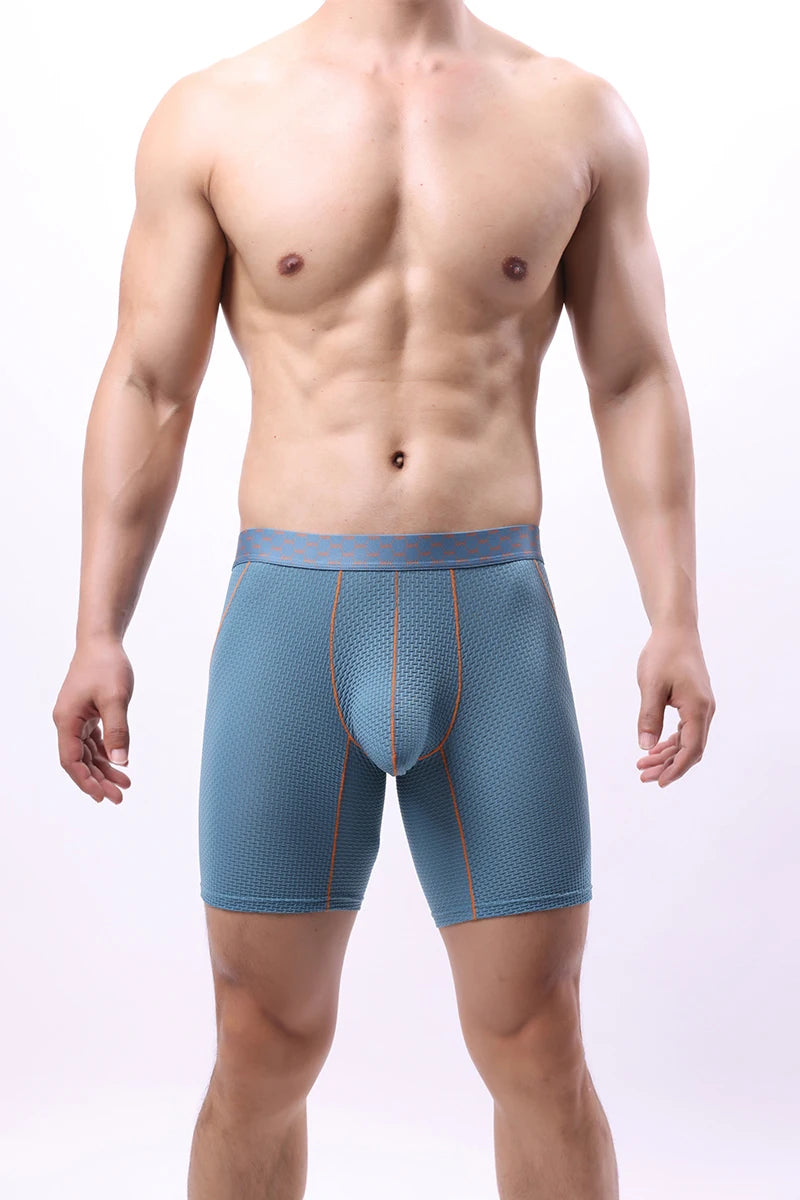 Men Underwear Boxer Shorts Homme Breathable Ice Silk Mid Waist Panites Man U Convex Pouch Long Leg Underpants Cueca Calzoncillos