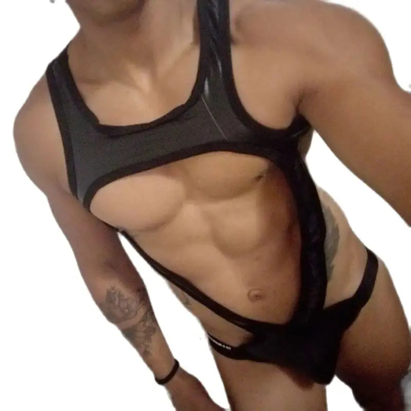 Gay Men Underwear Underpants Sexy Shiny Imitation Leather Men&