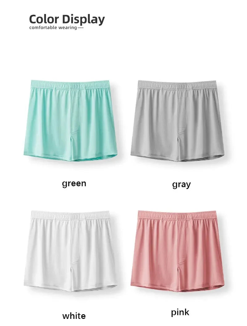Large Size Mens Ice Silk Arrow Pants Seamless Solid Color Boxer Shorts Panties Summer Thin Loose Comfortable Sleepwear Underwear