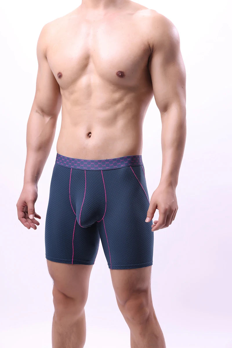Men Underwear Boxer Shorts Homme Breathable Ice Silk Mid Waist Panites Man U Convex Pouch Long Leg Underpants Cueca Calzoncillos