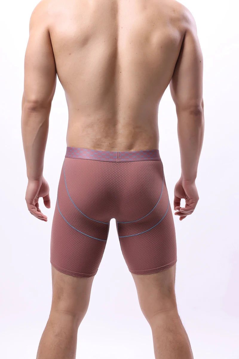 Men Underwear Boxer Shorts Homme Breathable Ice Silk Mid Waist Panites Man U Convex Pouch Long Leg Underpants Cueca Calzoncillos