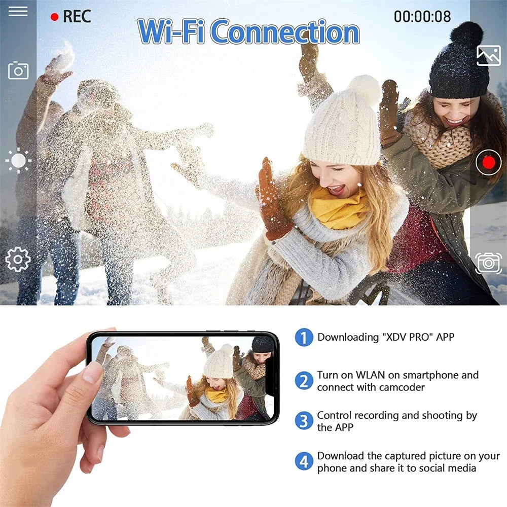 4K Professional Video Camera 48MP Ultra HD WiFi Vlog Live Stream Camera for YouTube 18X Digital Zoom 3.0" Touch Screen Camcorder