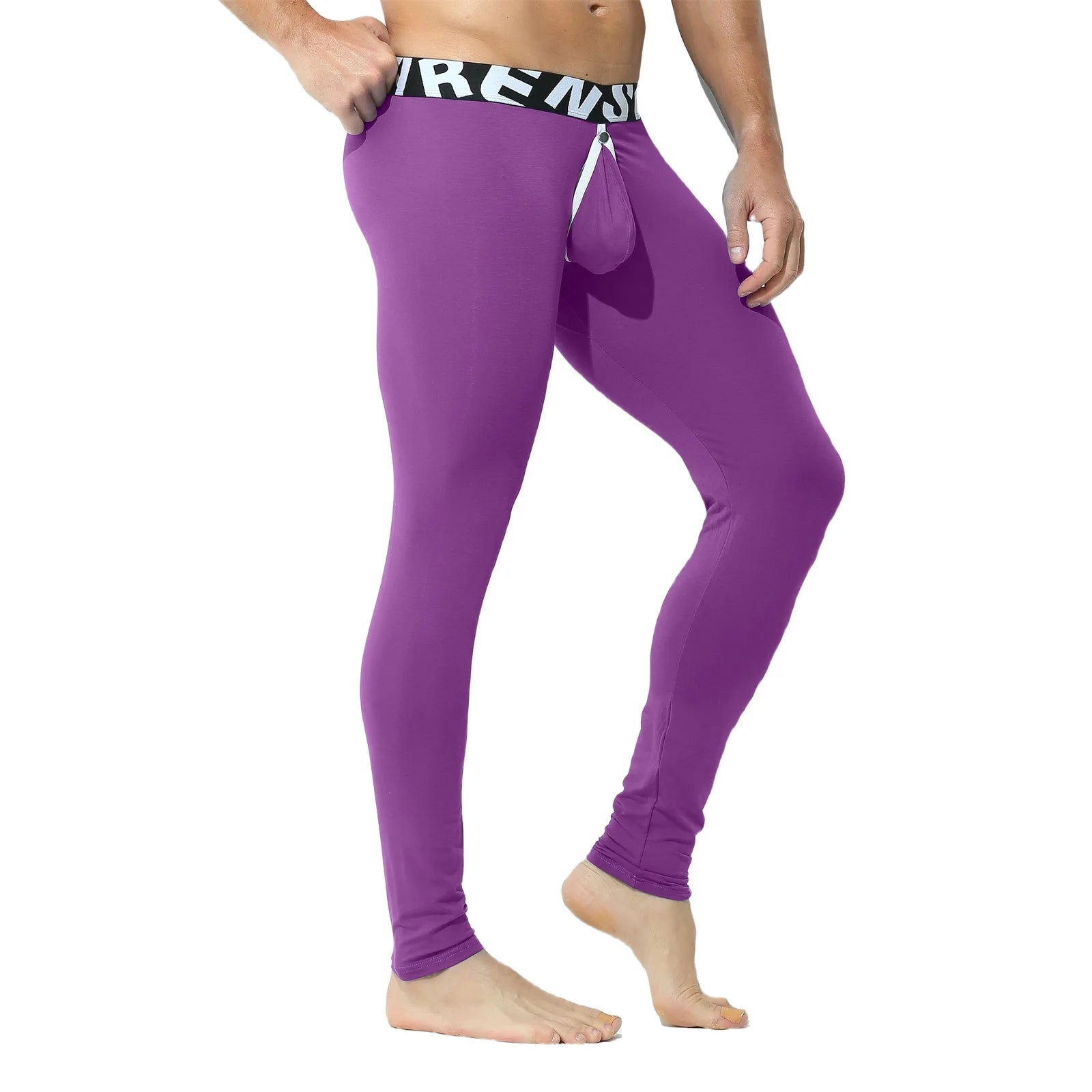 CLEVER-MENMODE Men Thermal Underwear Winter Warm Long Johns Pants Sexy Open Crotch Butt Penis Pouch Backless Soft Legging Tights