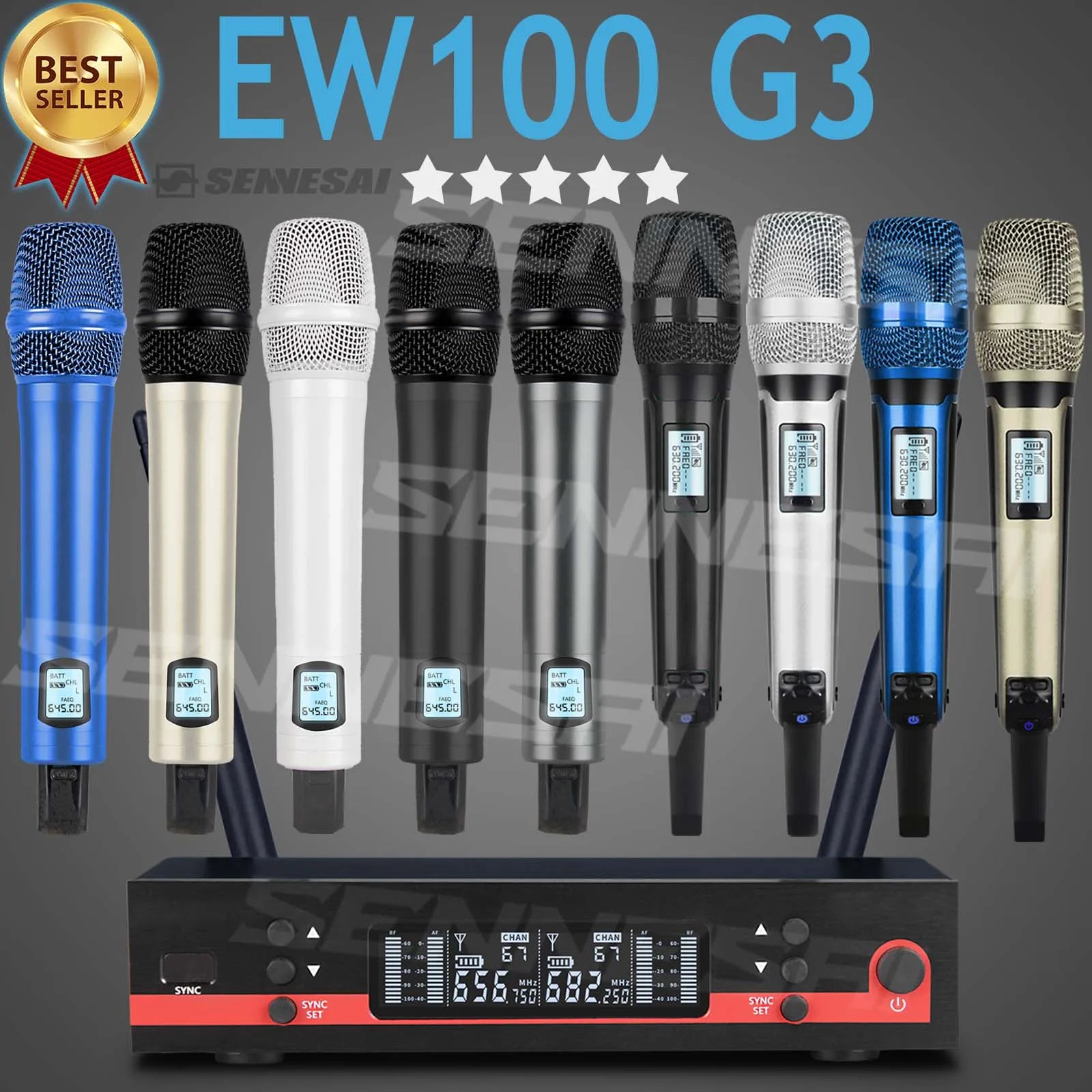 Top Quality!Ew100G3 Professional Dual Wireless Microphone Stage Performance 2 Channels 600-699 UHF Karaoke Metal Handheld e835