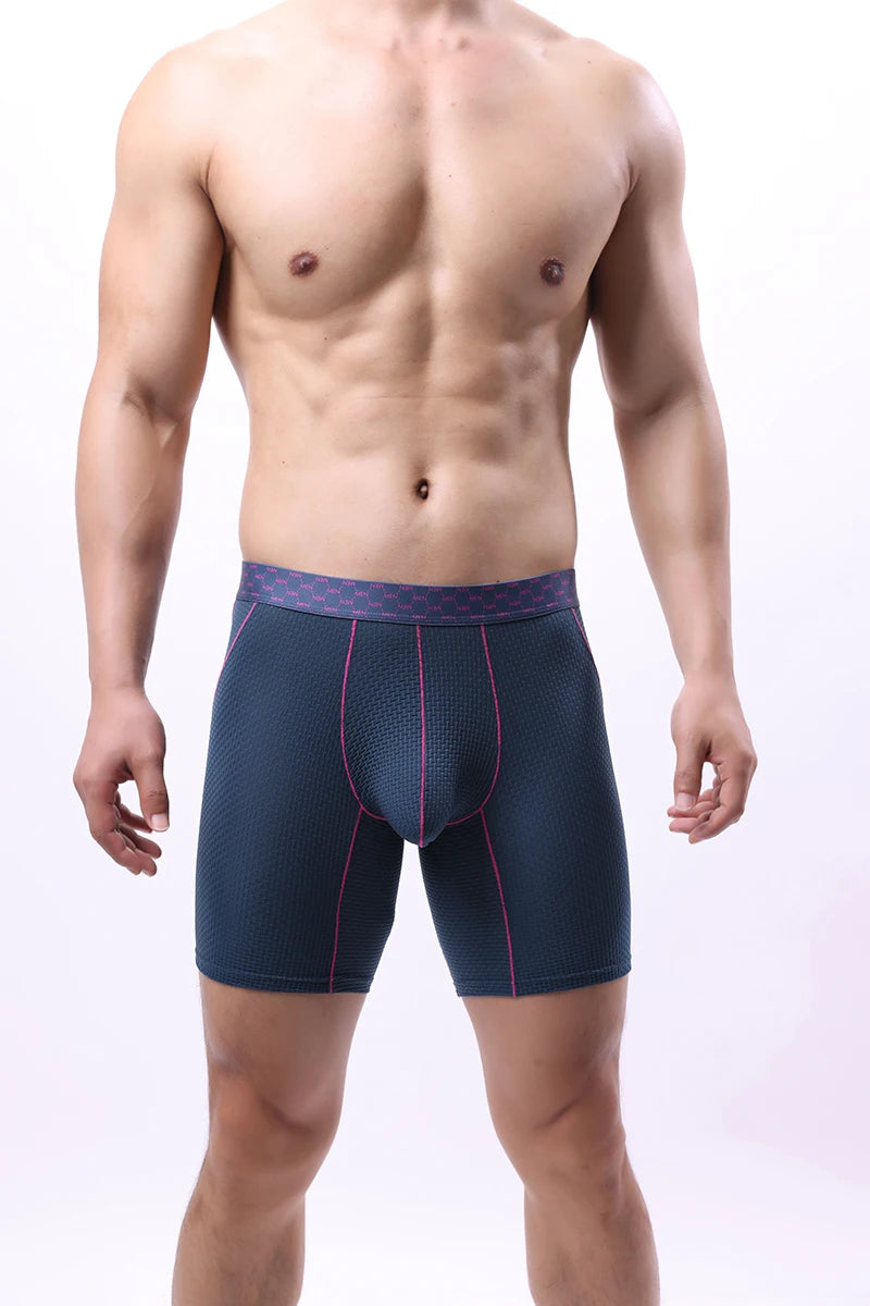Men Underwear Boxer Shorts Homme Breathable Ice Silk Mid Waist Panites Man U Convex Pouch Long Leg Underpants Cueca Calzoncillos