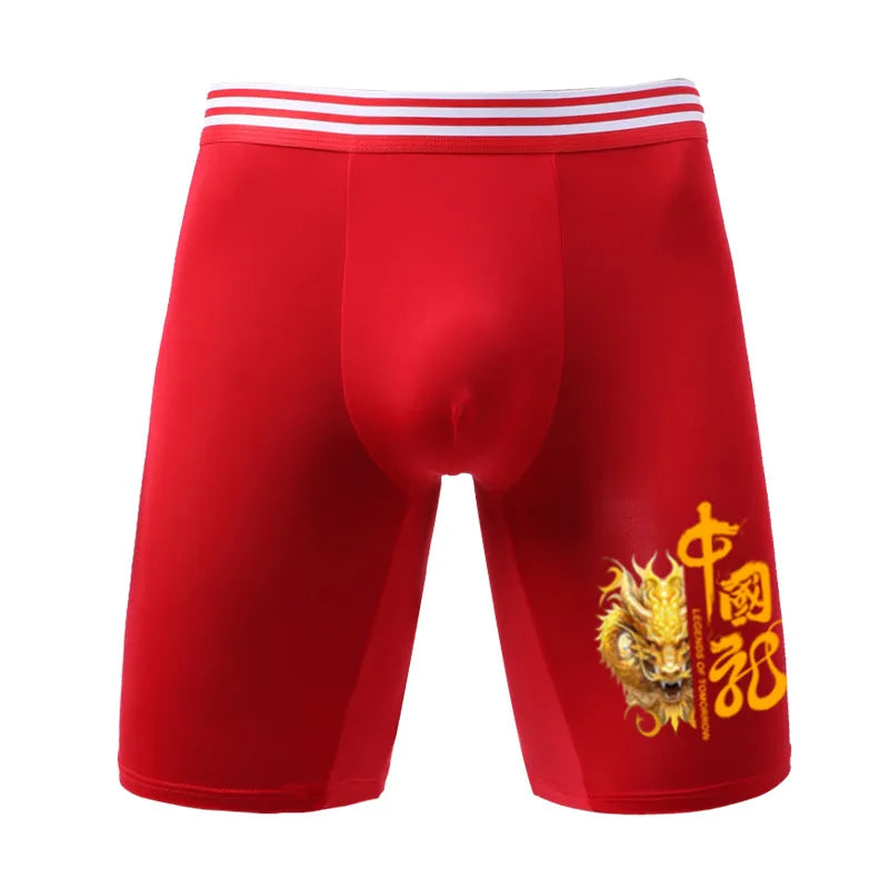 Large Size Men Underwear Boxer Shorts Homme Ice Silk Breathable Sexy Panites Man Print U Convex Pouch Sports Long Leg Underpants