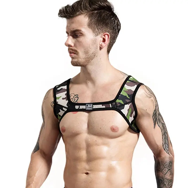 Neoprene Mens Body Chest Harness Lingerie Sexy Shoulder Bondage Straps Gay Clubwear Male Protective Gear Support Sexy Tank Top