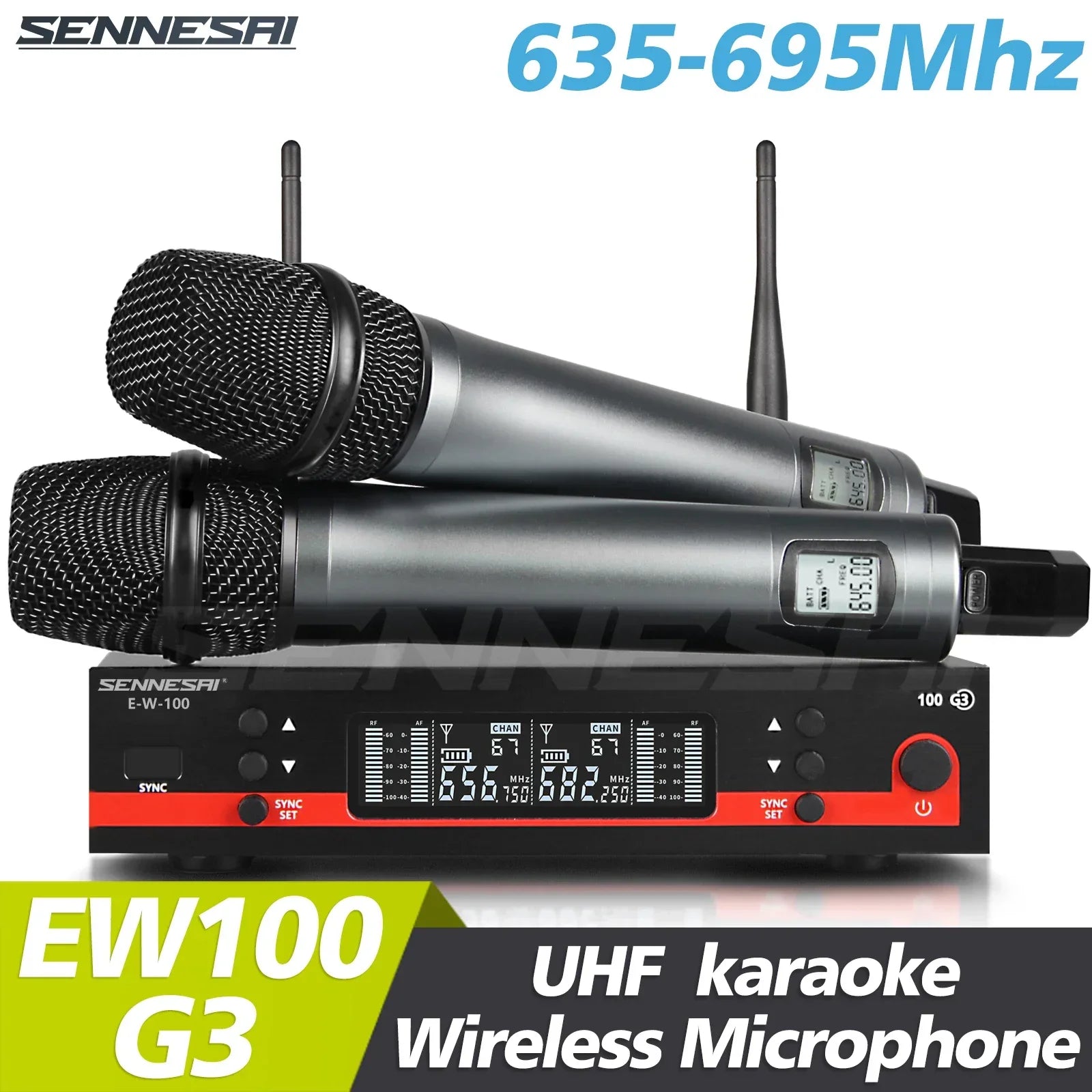 Top Quality!Ew100G3 Professional Dual Wireless Microphone Stage Performance 2 Channels 600-699 UHF Karaoke Metal Handheld e835