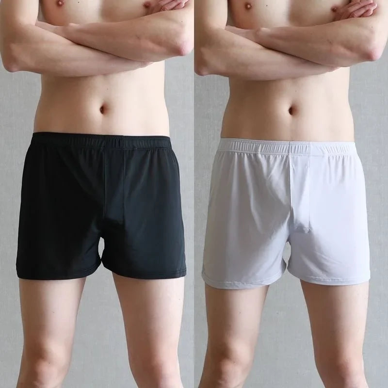 Large Size Mens Ice Silk Arrow Pants Seamless Solid Color Boxer Shorts Panties Summer Thin Loose Comfortable Sleepwear Underwear