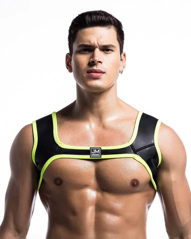 Neoprene Mens Body Chest Harness Lingerie Sexy Shoulder Bondage Straps Gay Clubwear Male Protective Gear Support Sexy Tank Top
