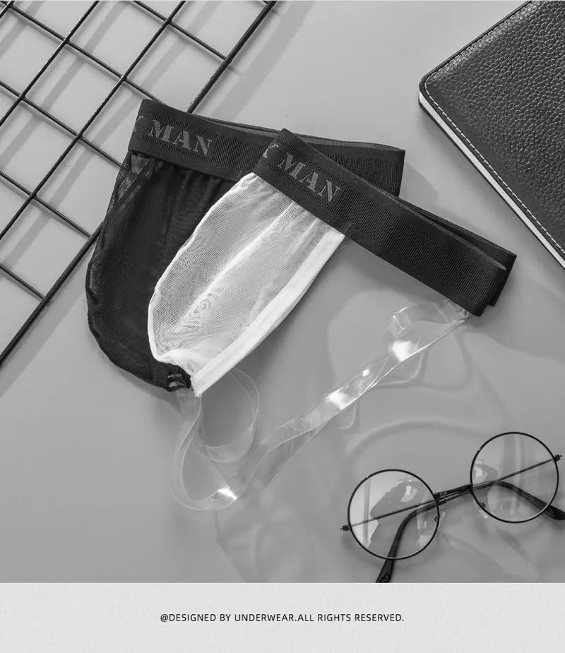 Mens Underwear T-back Thong G-String Sexy Breathable Bikini Tangas Mesh See Through Underpants U Pouch Ultra-thin Male Panties