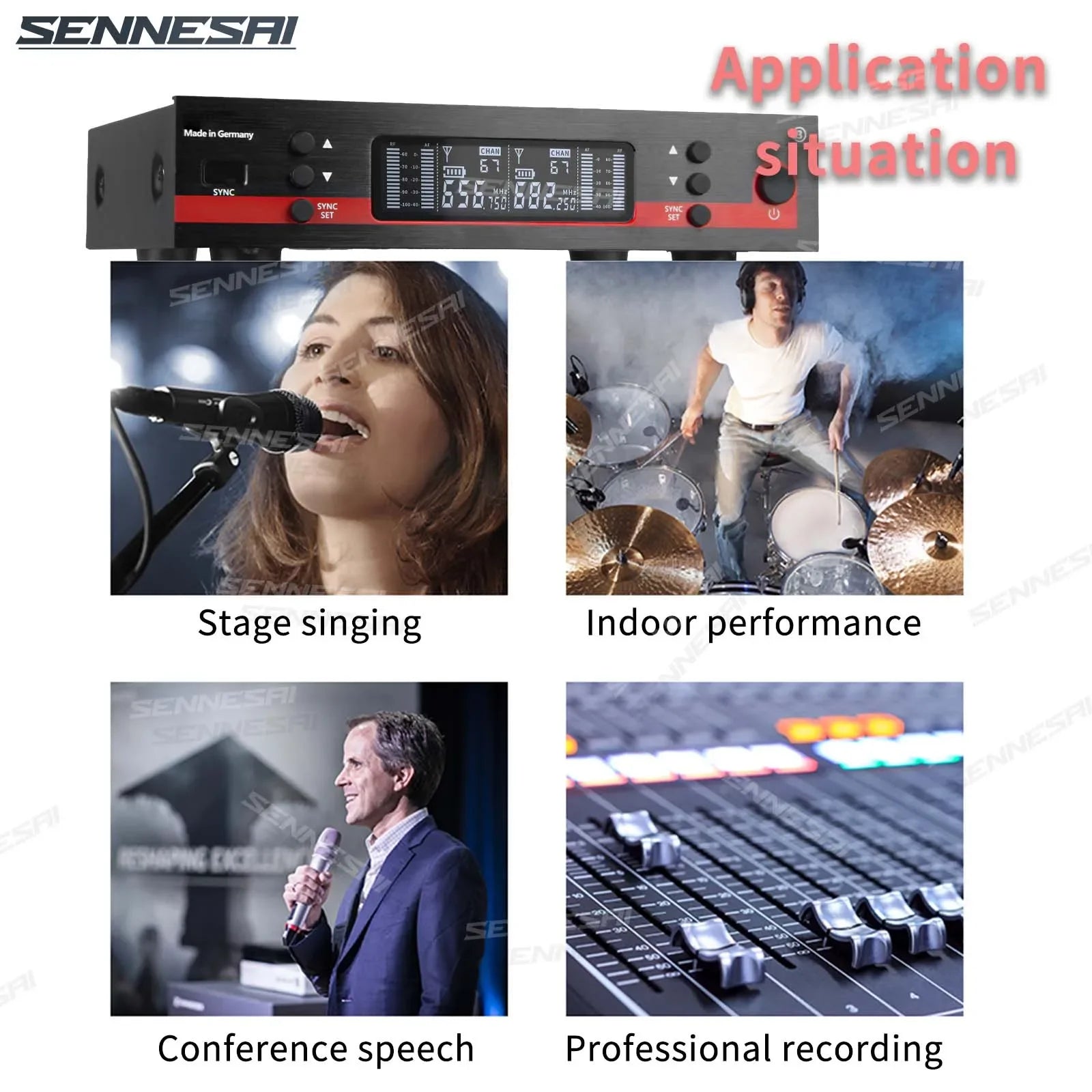 Top Quality!Ew100G3 Professional Dual Wireless Microphone Stage Performance 2 Channels 600-699 UHF Karaoke Metal Handheld e835