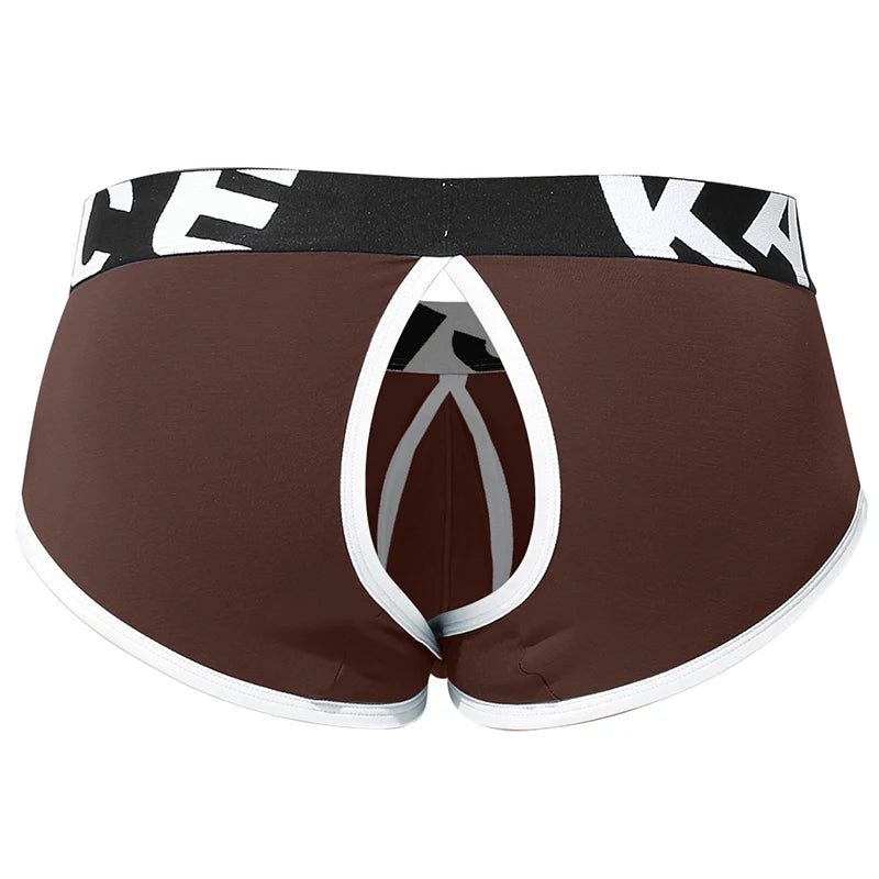 Men Underwear Open Front Back Boxers Breathable Solid Low Waist Underpants Soft and Comfortable Homme Shorts