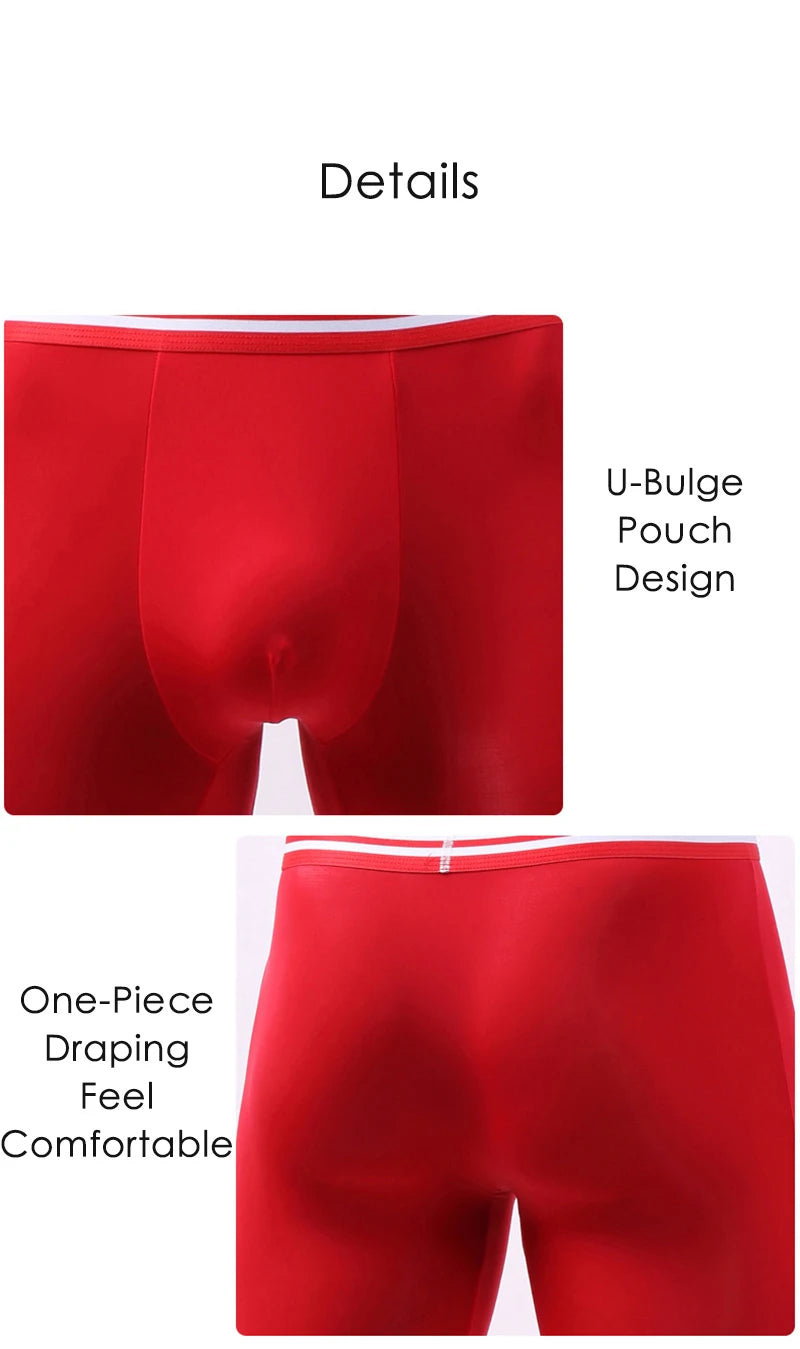 Large Size Men Underwear Boxer Shorts Homme Ice Silk Breathable Sexy Panites Man Print U Convex Pouch Sports Long Leg Underpants