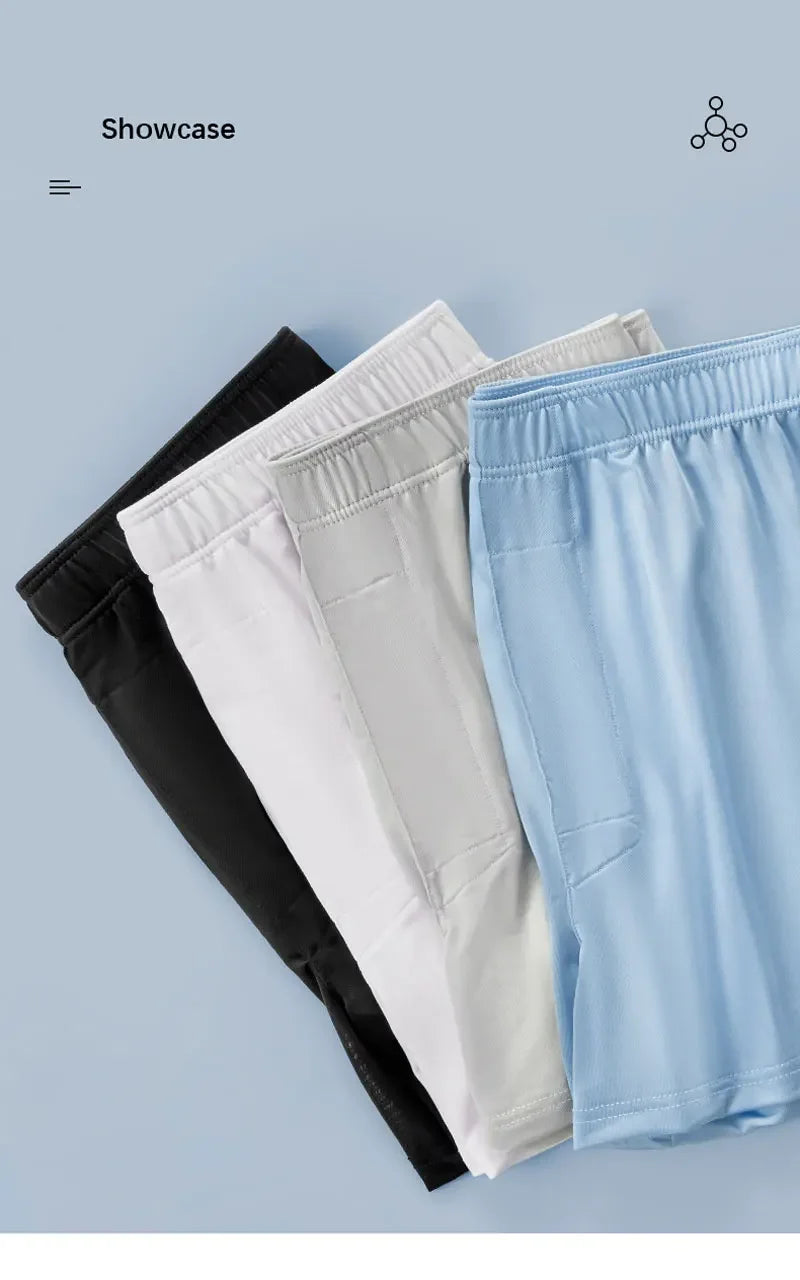 Large Size Mens Ice Silk Arrow Pants Seamless Solid Color Boxer Shorts Panties Summer Thin Loose Comfortable Sleepwear Underwear