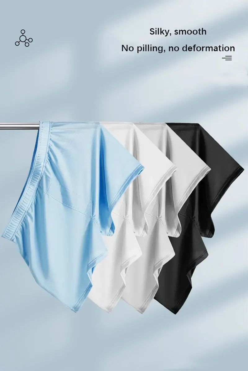 Large Size Mens Ice Silk Arrow Pants Seamless Solid Color Boxer Shorts Panties Summer Thin Loose Comfortable Sleepwear Underwear