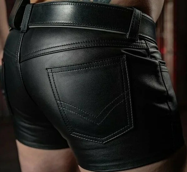 Men Shorts Solid Color Casual Mens Short PU Leather Pants Spring Summer Men Fashion Punk Style Black Shorts for Men