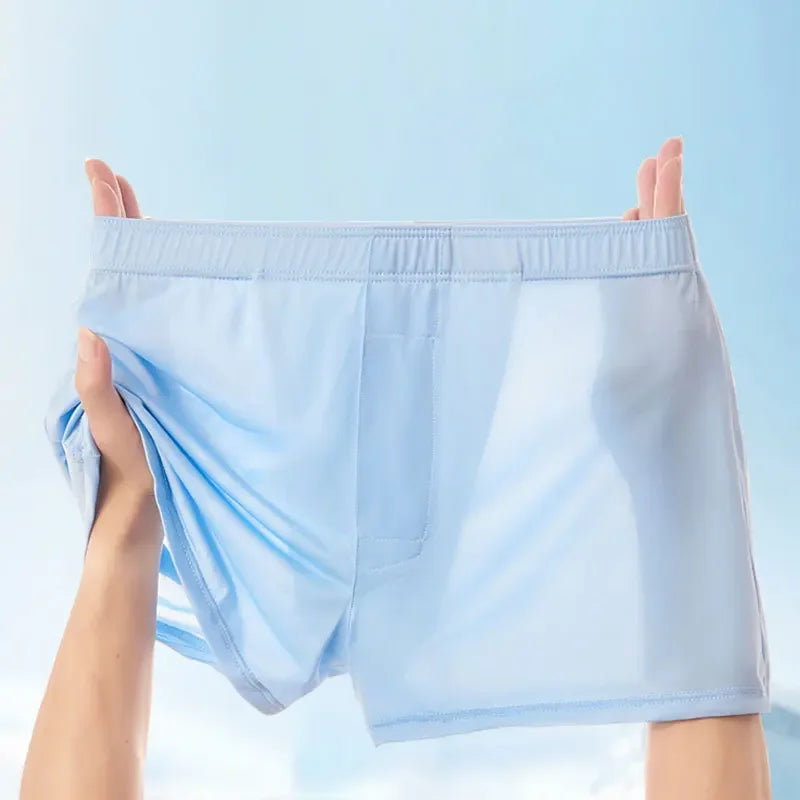 Large Size Mens Ice Silk Arrow Pants Seamless Solid Color Boxer Shorts Panties Summer Thin Loose Comfortable Sleepwear Underwear