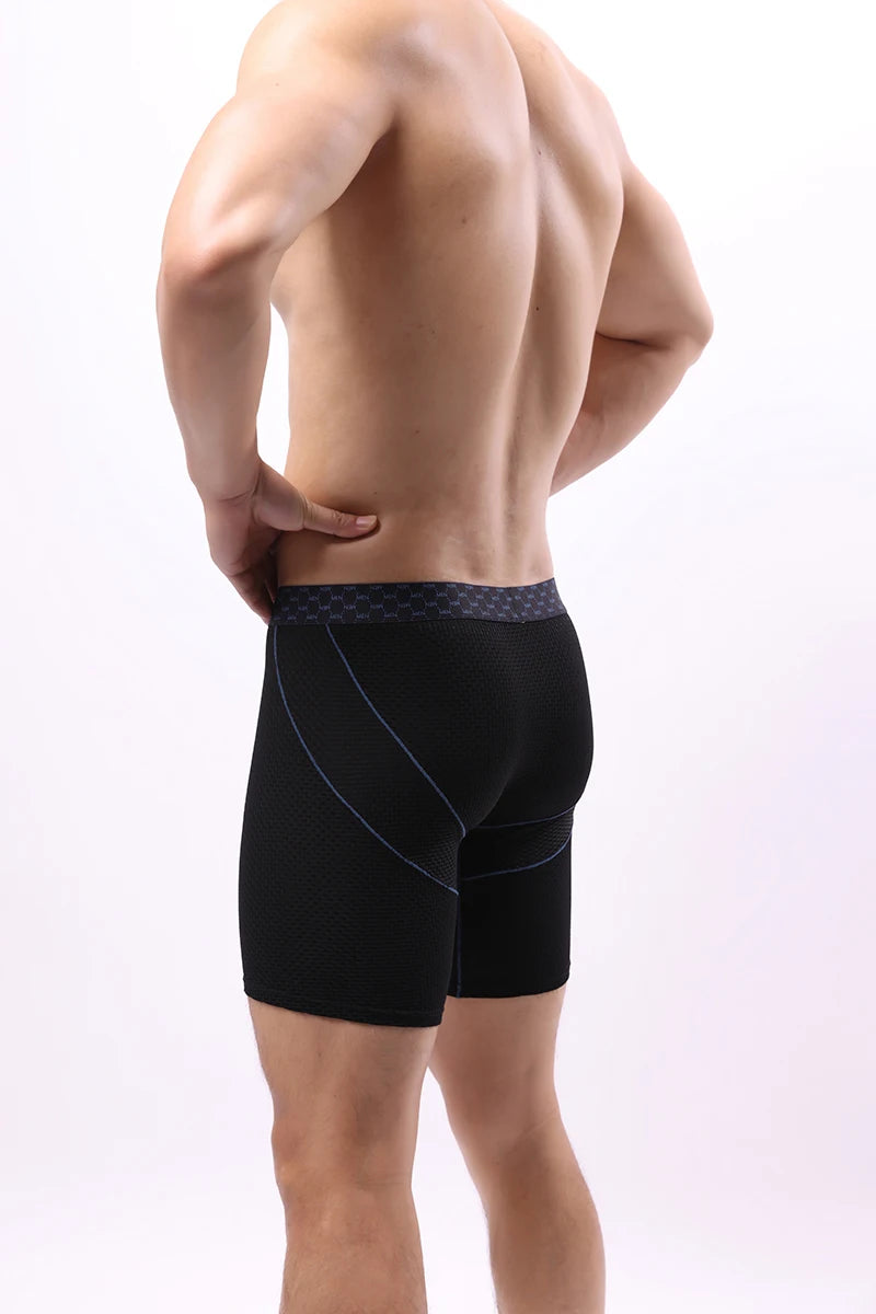 Men Underwear Boxer Shorts Homme Breathable Ice Silk Mid Waist Panites Man U Convex Pouch Long Leg Underpants Cueca Calzoncillos