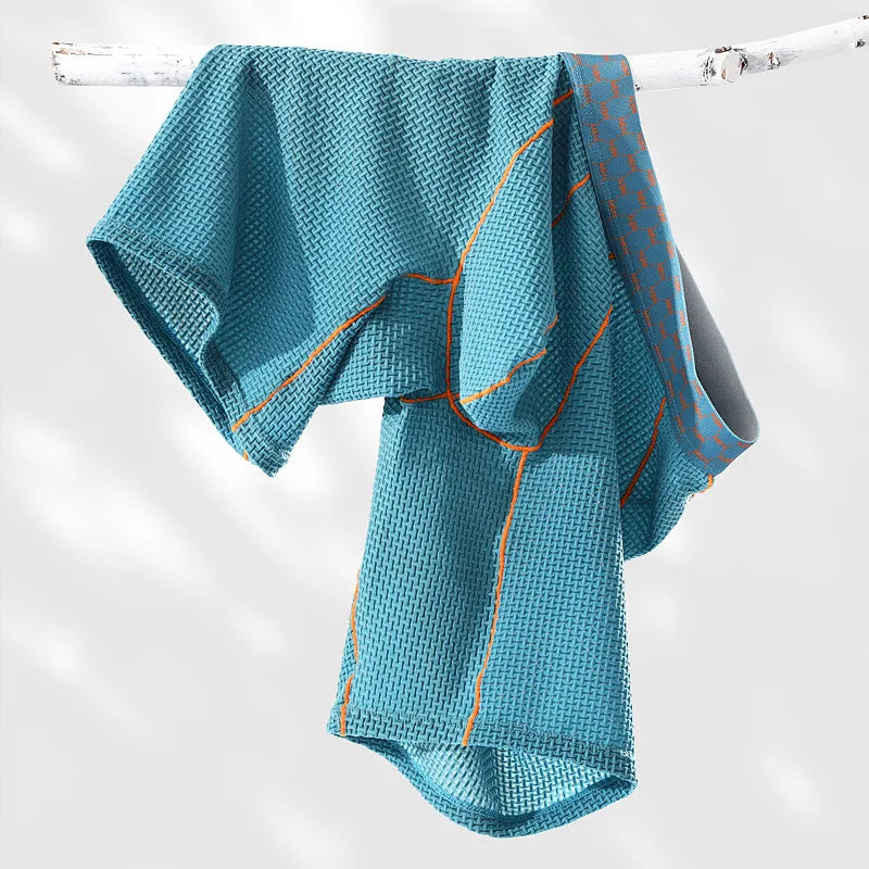 Men Underwear Boxer Shorts Homme Breathable Ice Silk Mid Waist Panites Man U Convex Pouch Long Leg Underpants Cueca Calzoncillos