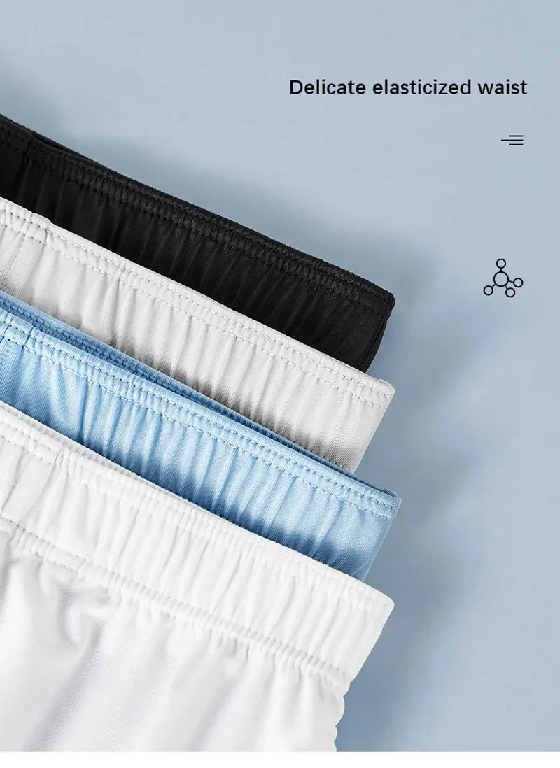 Large Size Mens Ice Silk Arrow Pants Seamless Solid Color Boxer Shorts Panties Summer Thin Loose Comfortable Sleepwear Underwear