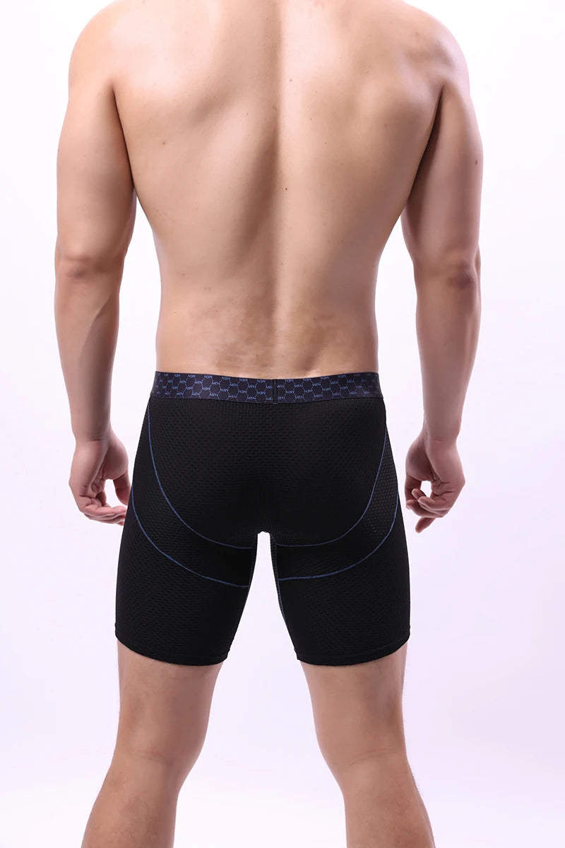 Men Underwear Boxer Shorts Homme Breathable Ice Silk Mid Waist Panites Man U Convex Pouch Long Leg Underpants Cueca Calzoncillos