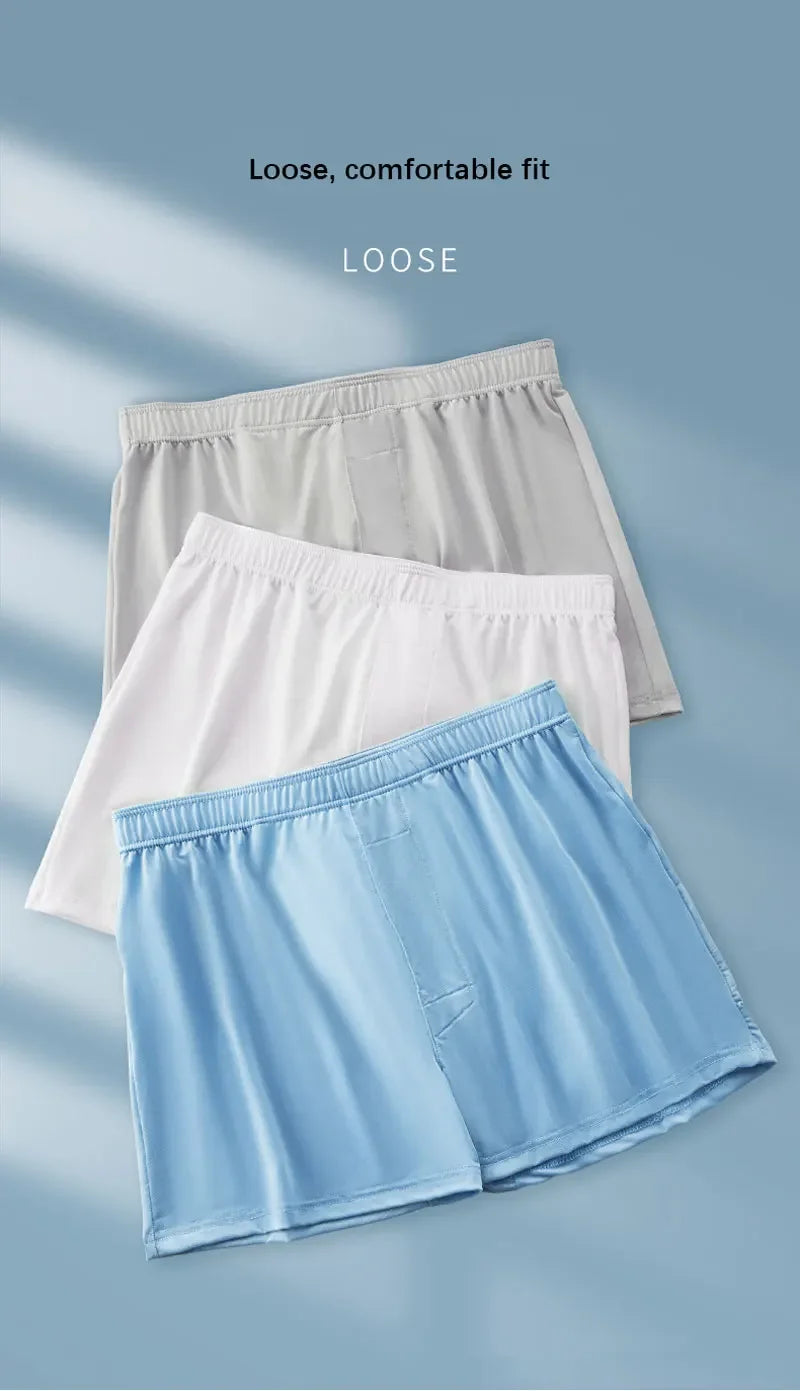 Large Size Mens Ice Silk Arrow Pants Seamless Solid Color Boxer Shorts Panties Summer Thin Loose Comfortable Sleepwear Underwear