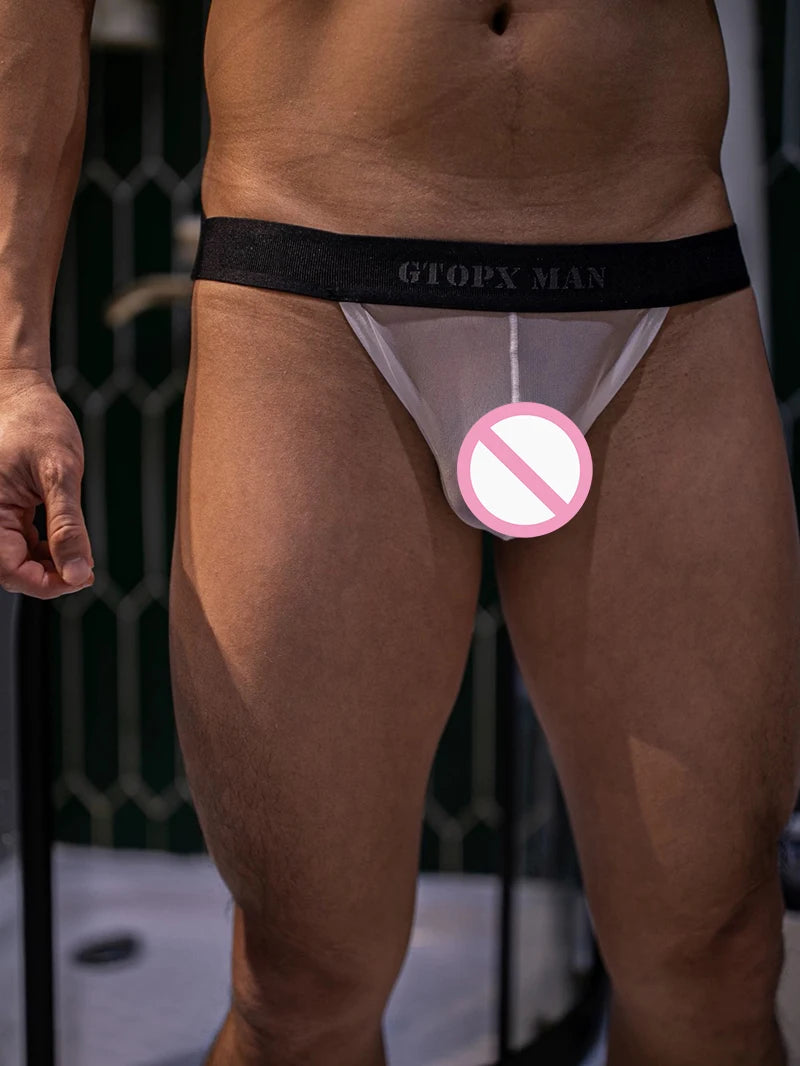 Mens Underwear T-back Thong G-String Sexy Breathable Bikini Tangas Mesh See Through Underpants U Pouch Ultra-thin Male Panties