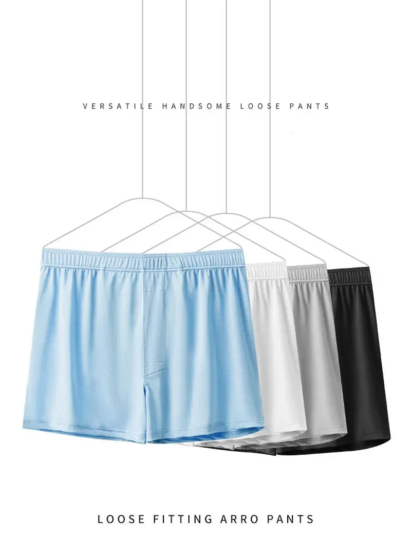 Large Size Mens Ice Silk Arrow Pants Seamless Solid Color Boxer Shorts Panties Summer Thin Loose Comfortable Sleepwear Underwear