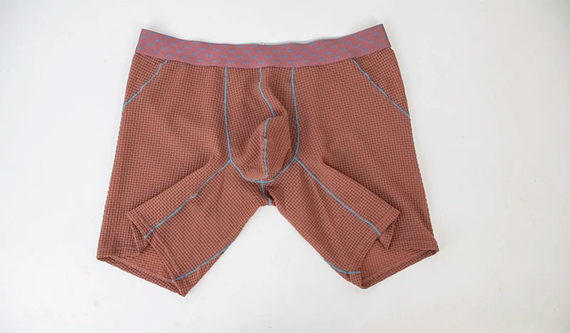 Men Underwear Boxer Shorts Homme Breathable Ice Silk Mid Waist Panites Man U Convex Pouch Long Leg Underpants Cueca Calzoncillos