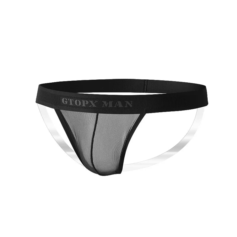 Mens Underwear T-back Thong G-String Sexy Breathable Bikini Tangas Mesh See Through Underpants U Pouch Ultra-thin Male Panties