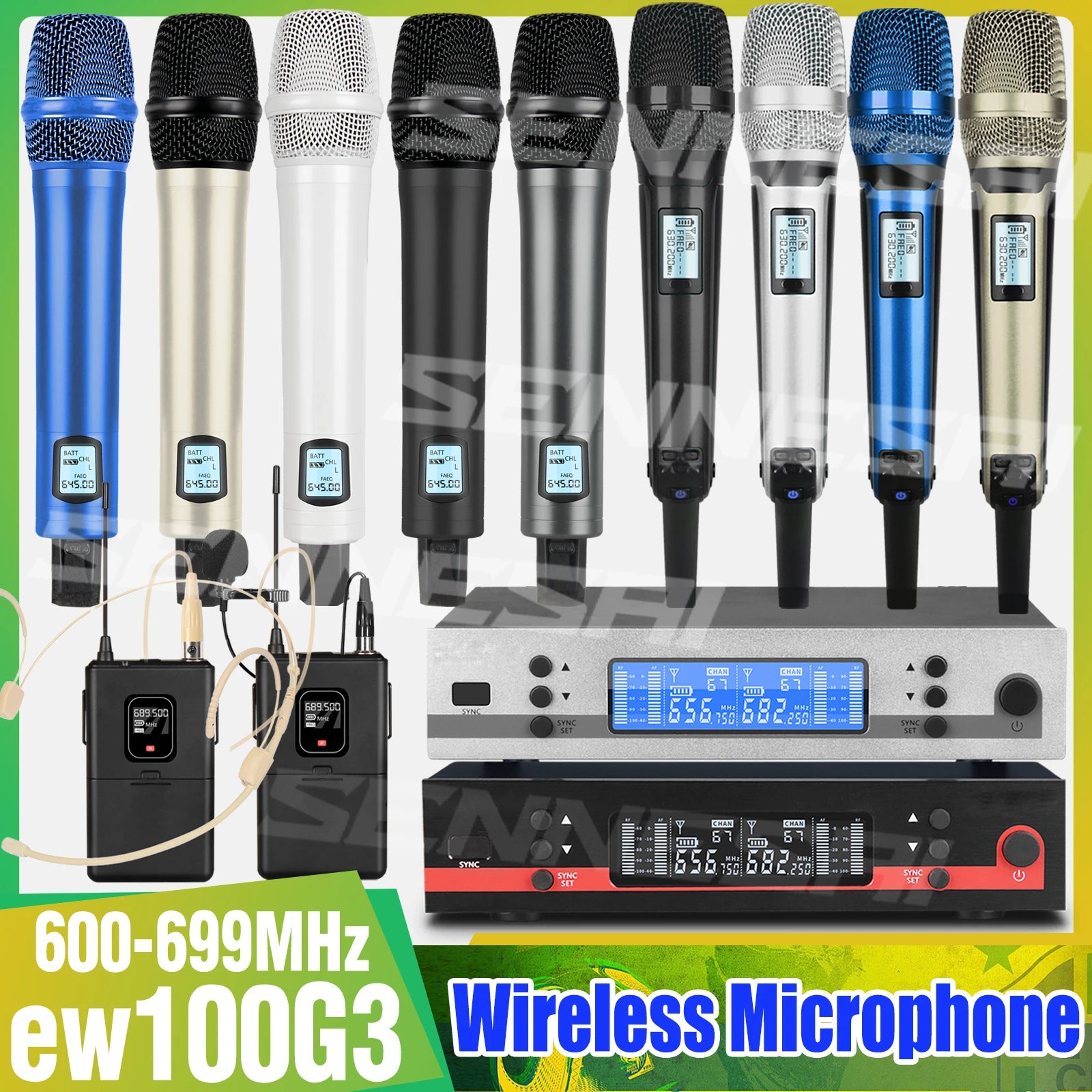 Top Quality!Ew100G3 Professional Dual Wireless Microphone Stage Performance 2 Channels 600-699 UHF Karaoke Metal Handheld e835