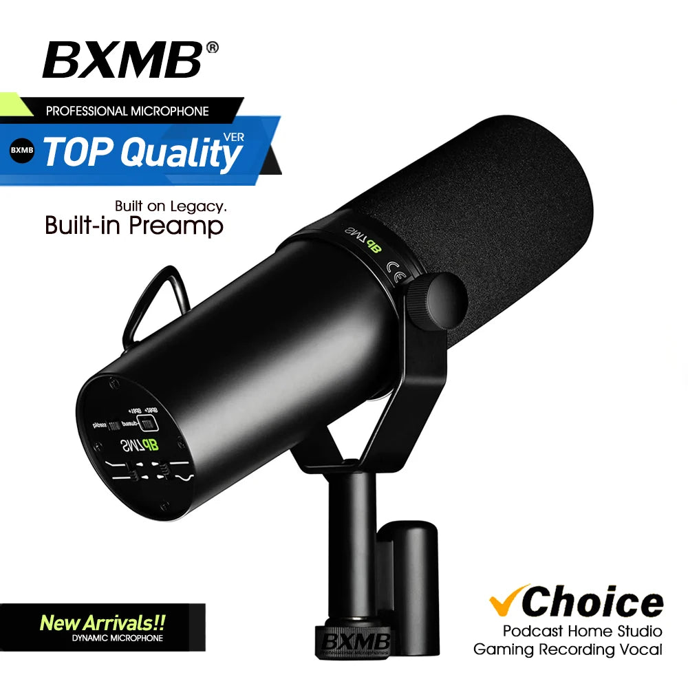 Newest! Metal SM7DB Dynamic Vocal SM7B Microphone With Built-in Preamp For Podcasting Home Studio Recording Gaming Broadcasting