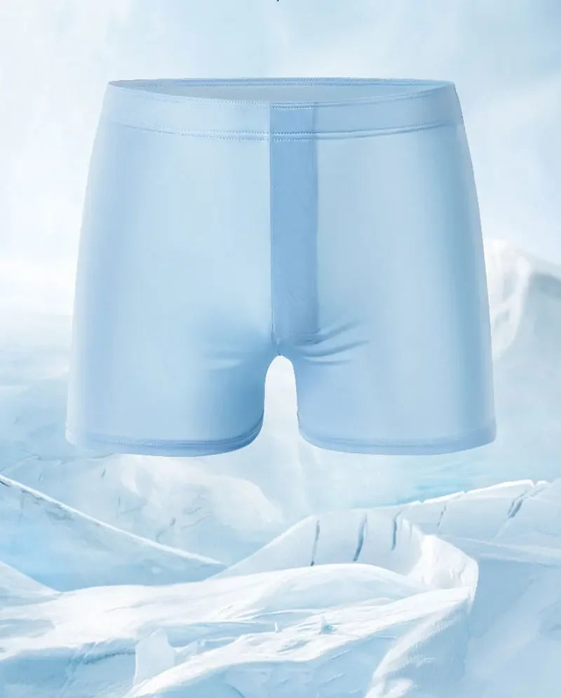 Large Size Mens Ice Silk Arrow Pants Seamless Solid Color Boxer Shorts Panties Summer Thin Loose Comfortable Sleepwear Underwear