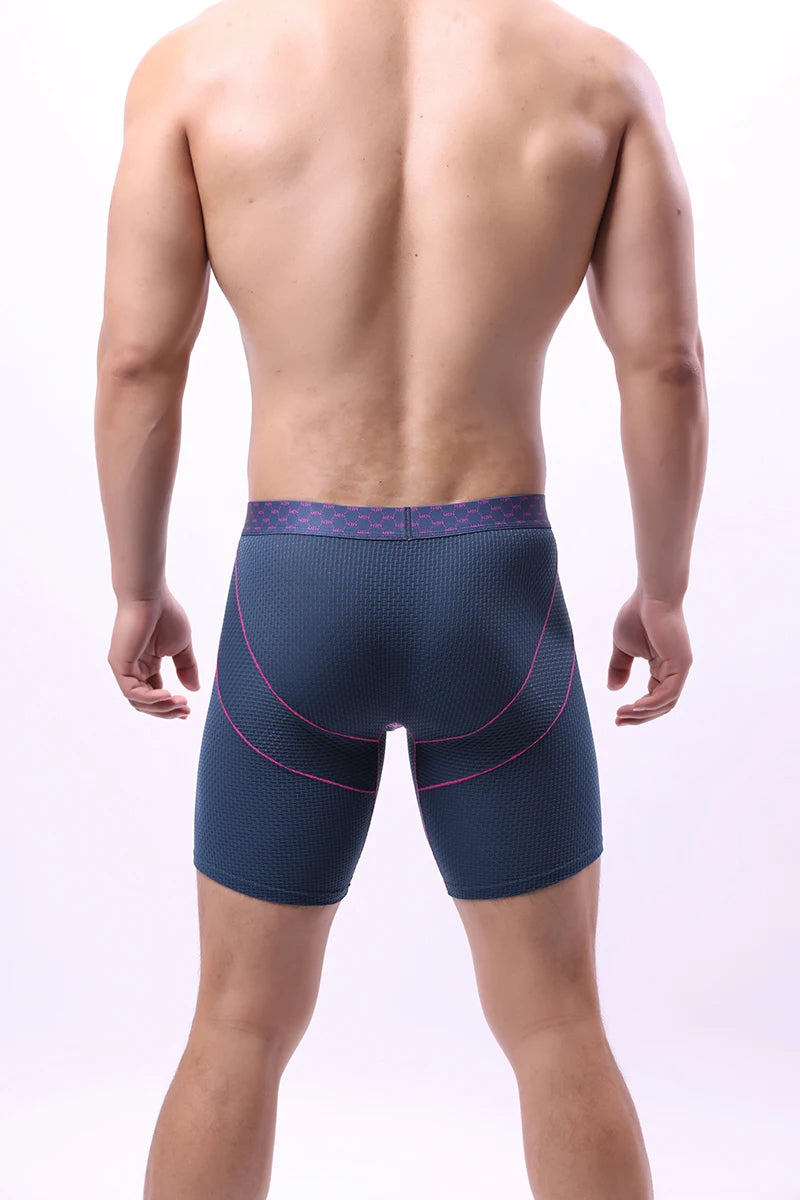 Men Underwear Boxer Shorts Homme Breathable Ice Silk Mid Waist Panites Man U Convex Pouch Long Leg Underpants Cueca Calzoncillos