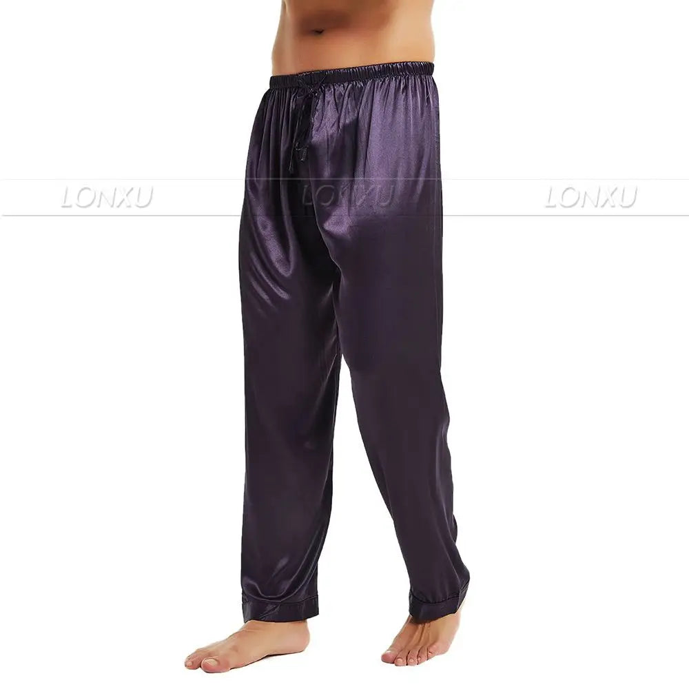 Mens Silk Satin Pajamas Pyjamas Pants Lounge Pants Sleep Bottoms Free p&p S~4XL Plus