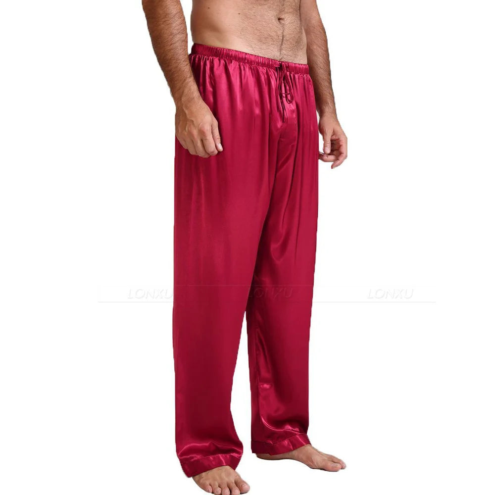 Mens Silk Satin Pajamas Pyjamas Pants Lounge Pants Sleep Bottoms Free p&p S~4XL Plus