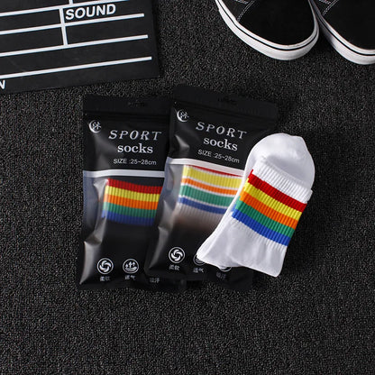 Fashion Mens Socks Hip Hop Cotton Rainbow Stripes Classic Warm Casual Tide Harajuku Funny Pop Korean Socks skarpetki meskie Sox