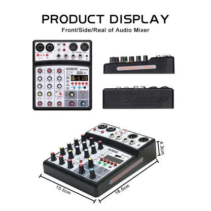 4 Channels Audio Sound Mixer Mixing DJ Console USB with 48V Phantom Power 16 DSP Effects