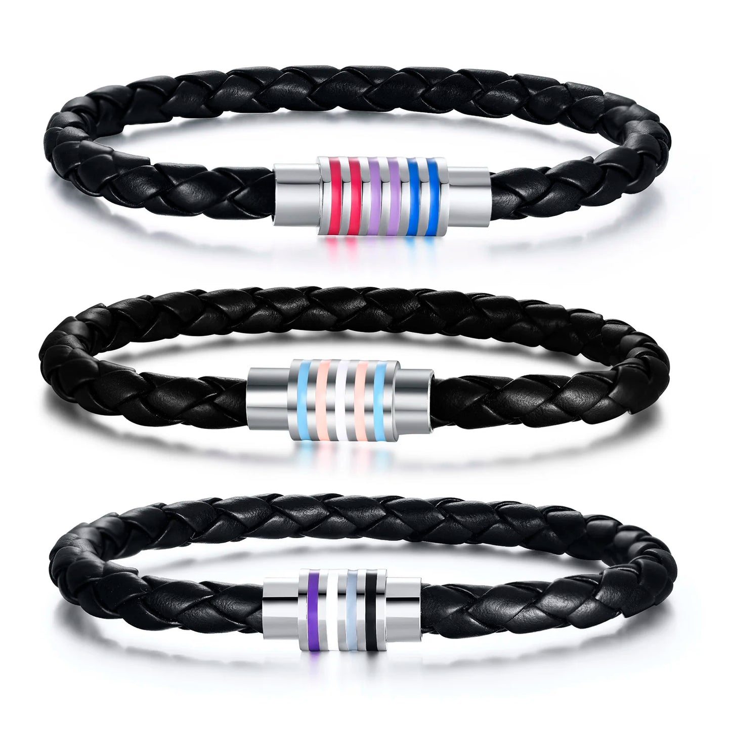 Vnox Rainbow Woven Leather LGBTQ Bracelets, Lesbians Gays Bisexuals Bracelet,Braided Pride Men Women Couple Friendship Jewelry