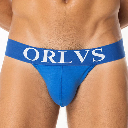 ORLVS Brand Sexy Gay Jockstrap Men Underwear Cotton Men Thong Breathable U Convex For Gay Low Waist Underpants Soft Hollow